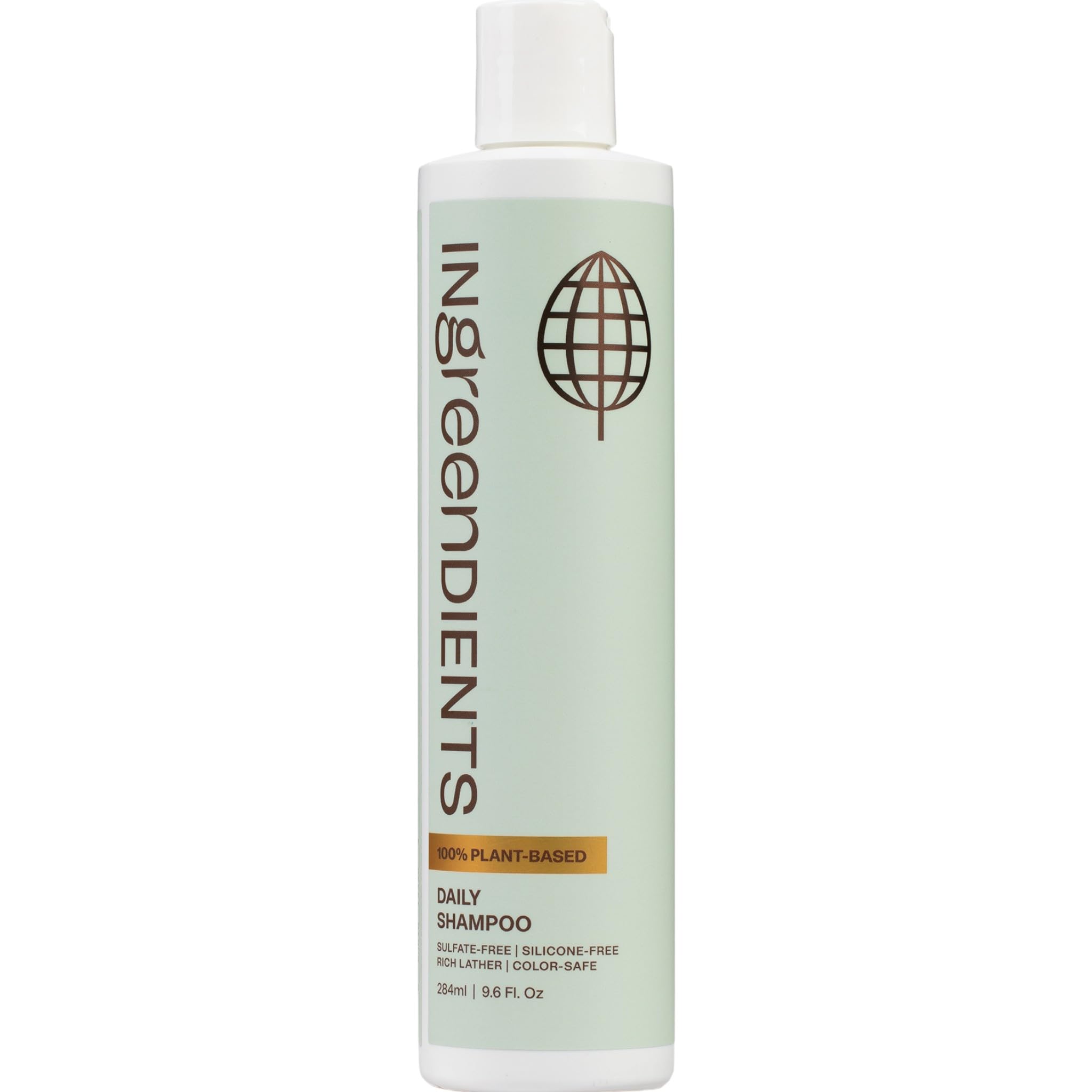 Ingreendients shampoo bottle shows organic aloe and tea tree for gentle scalp cleansing