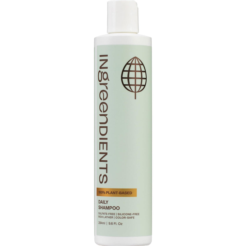 Ingreendients shampoo bottle shows organic aloe and tea tree for gentle scalp cleansing
