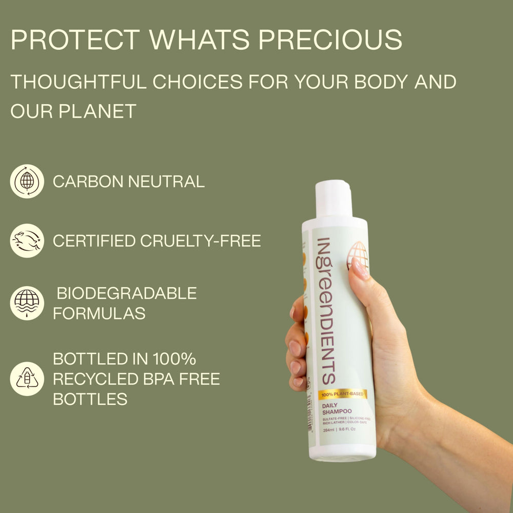 Ingreendients vegan gluten-free shampoo bottle on shelf