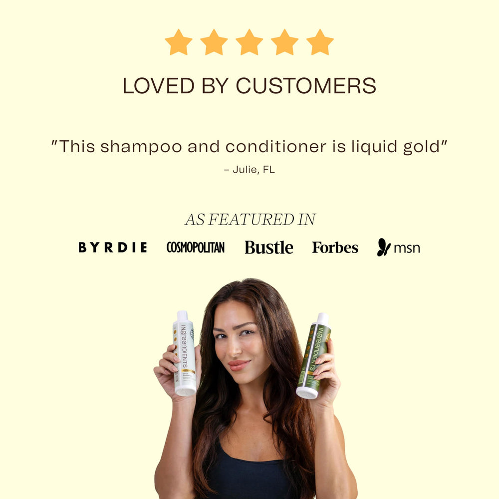 Ingreendients shea butter soft hair bottle showing improved manageability and shine.