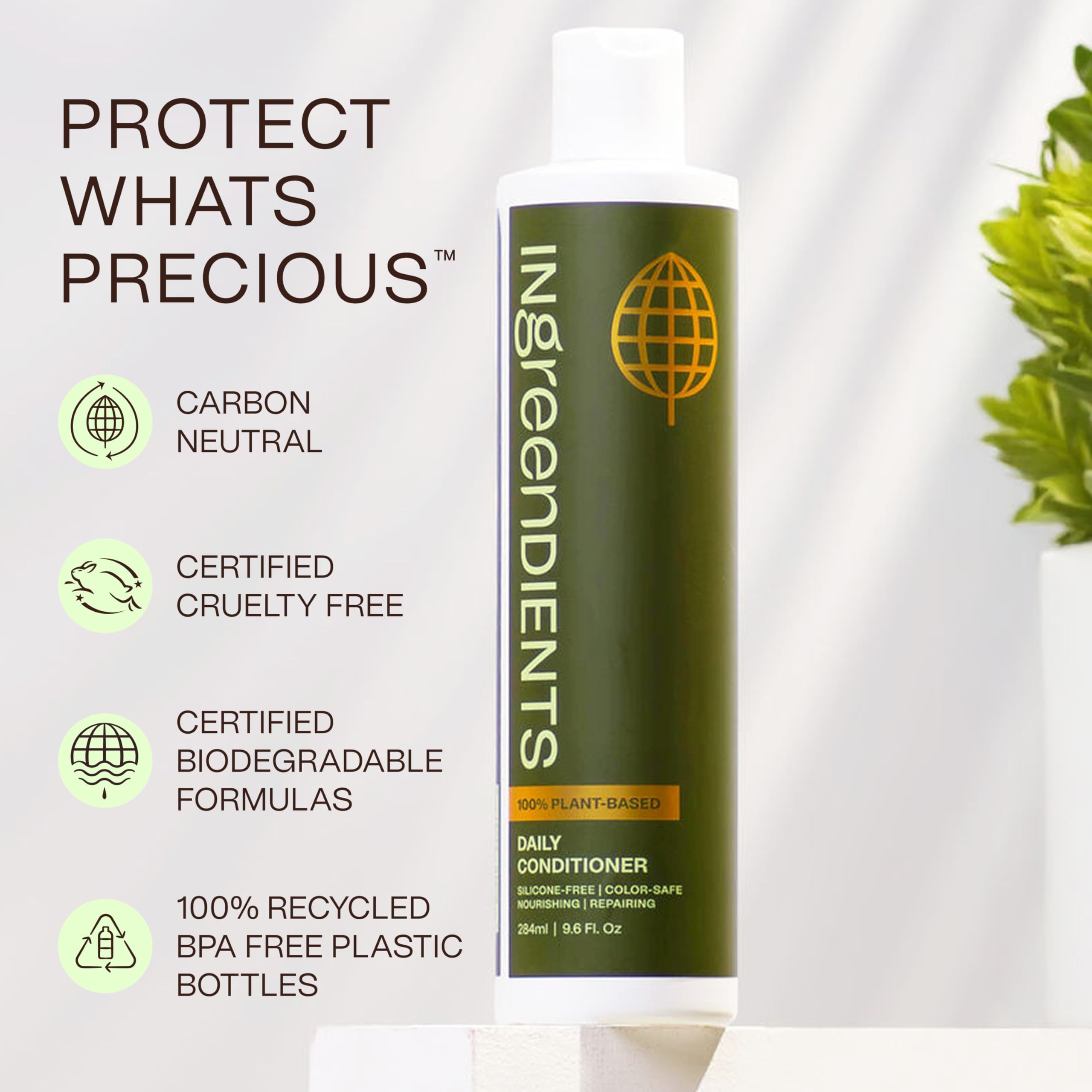 Ingreendients color-safe shine appears on treated hair in a close-up shot.