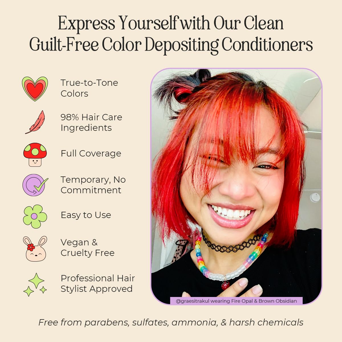 INH Fire Opal glossy finish on hair, smooth and hydrated.