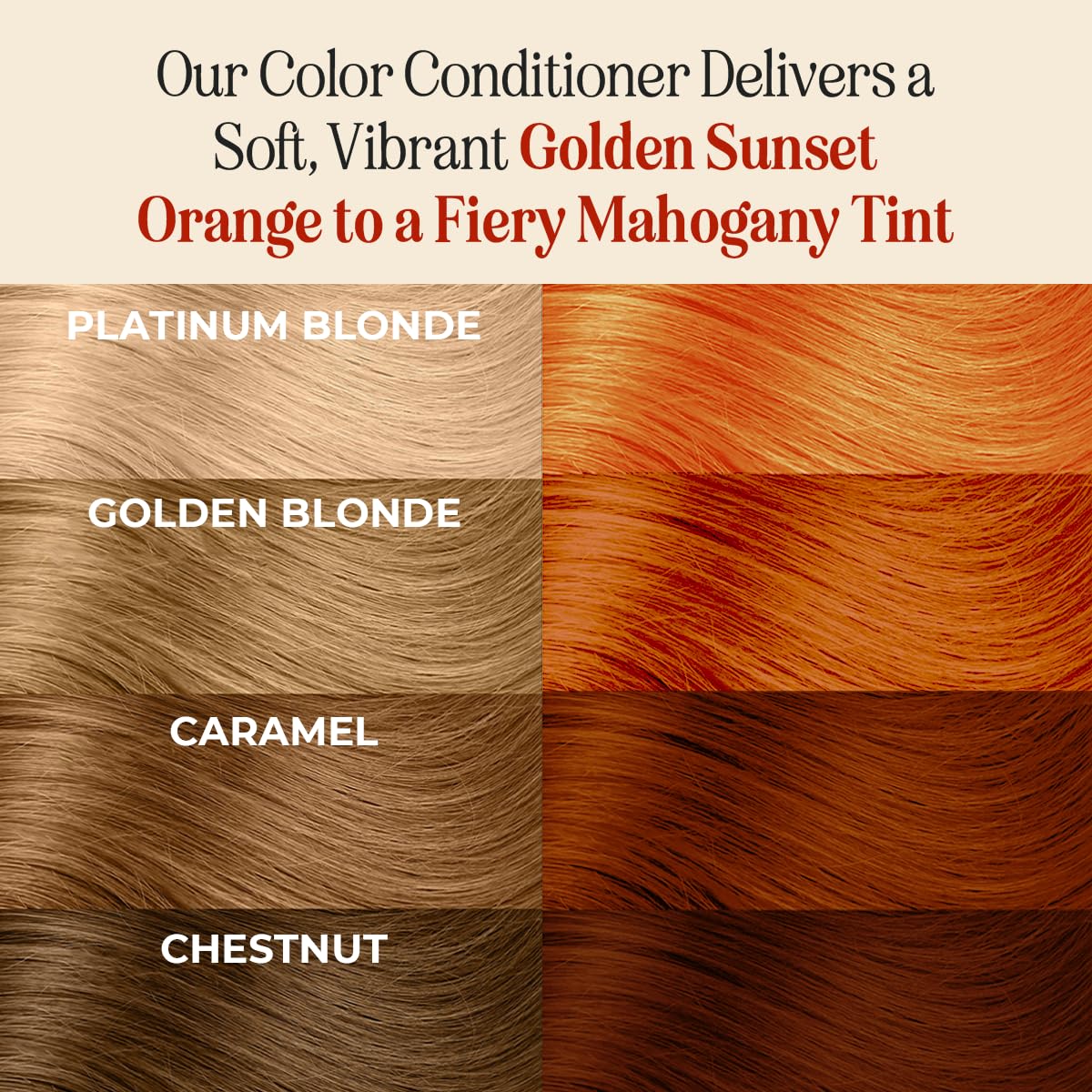 INH Fire Opal hair swatch displaying rich orange shade with conditioning gloss.