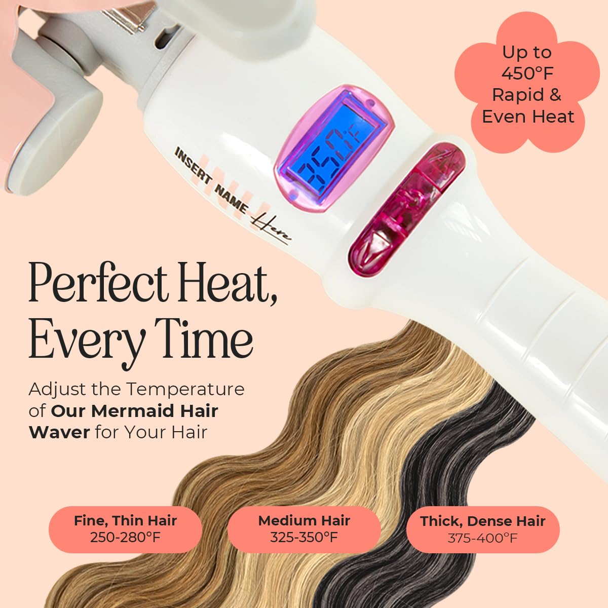 INH Hair Waver ceramic-tourmaline barrels close-up for smooth waves
