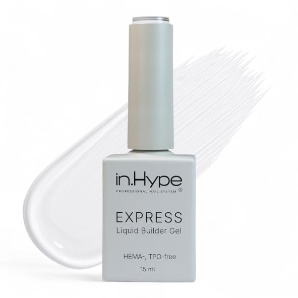 IN.HYPE Express Liquid Builder Gel bottle shown for fast, precise overlays.