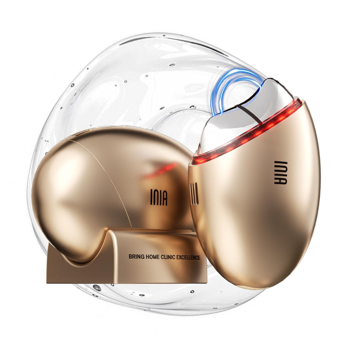 INIA 7-in-1 red light therapy for face and neck enhances contour.
