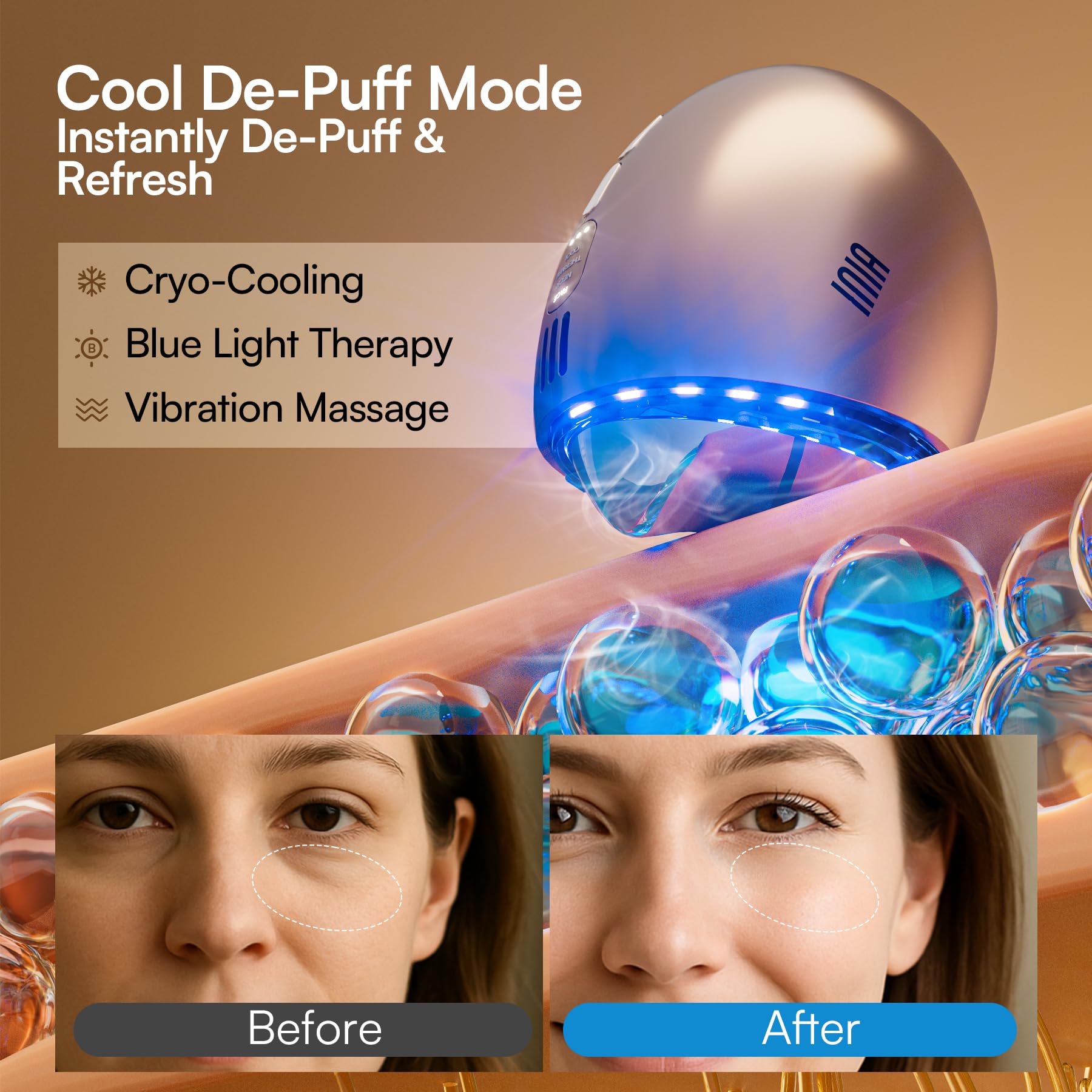 INIA cryo blue LED soothing mode reduces redness and pores.