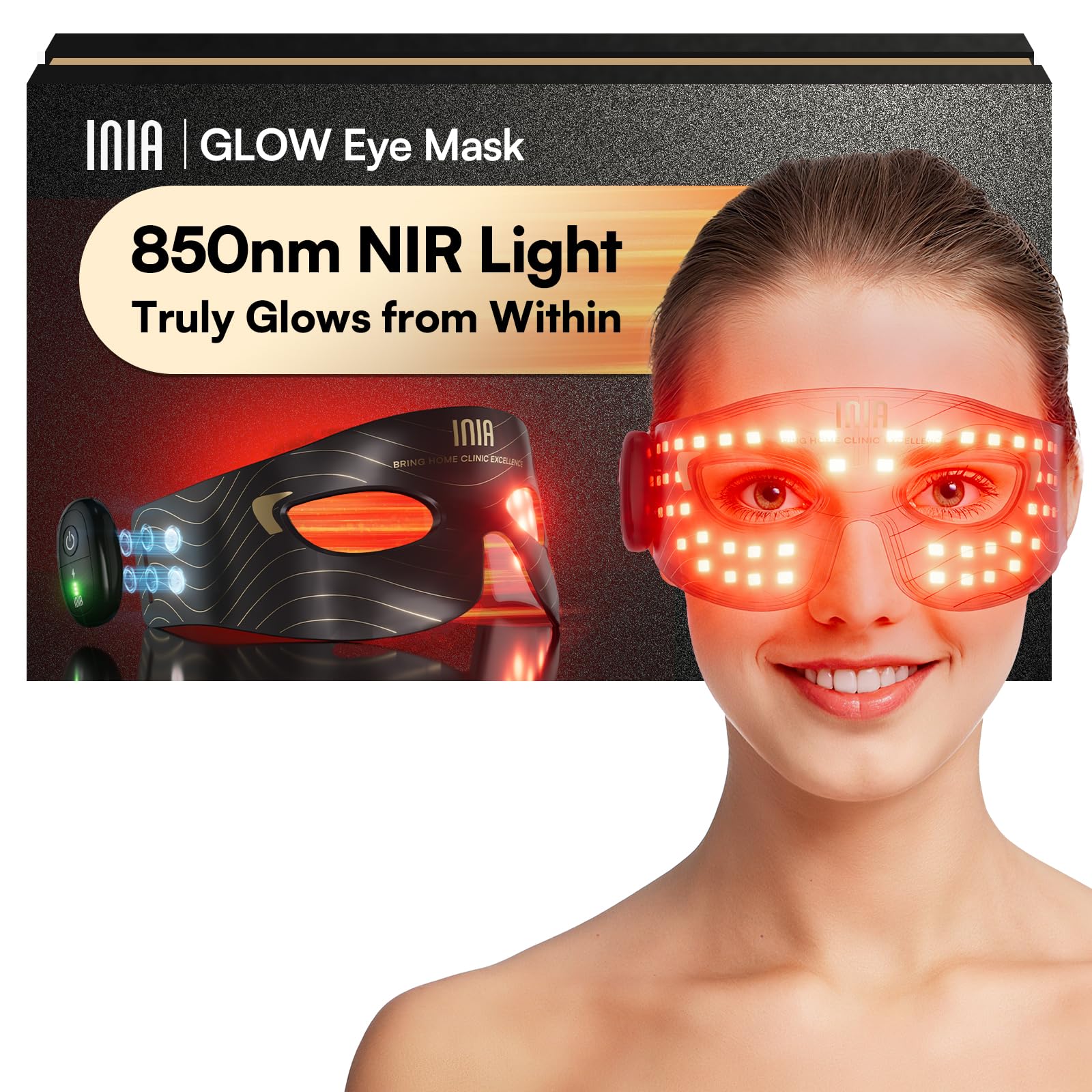 INIA red light therapy eye mask focused on under-eye area for smoother skin
