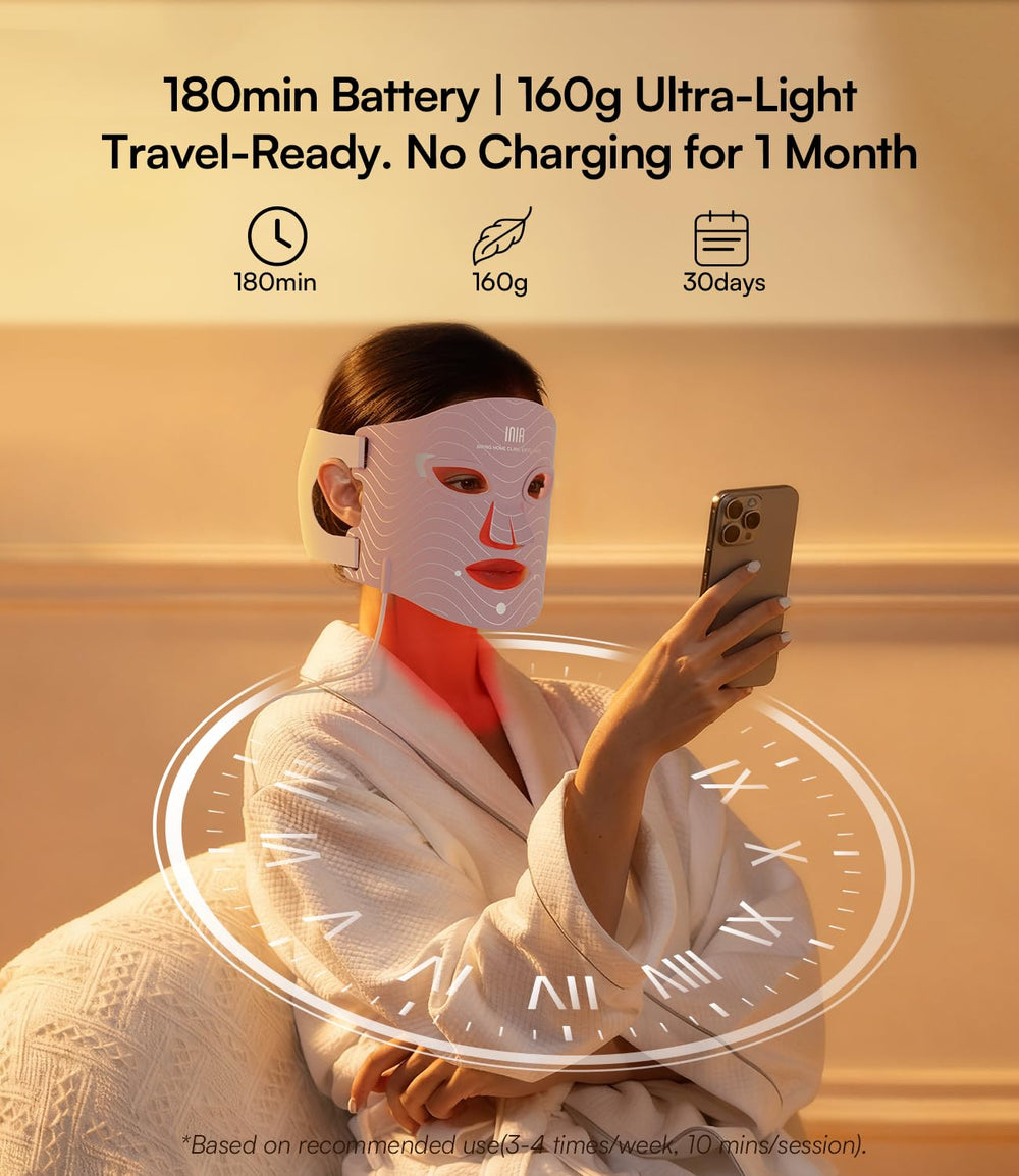 INIA red light mask infrared option visible with NIR activation for deeper effect.