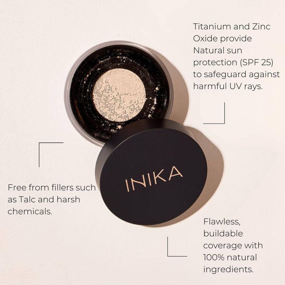 INIKA Grace SPF 25 compact provides sun protection with a natural finish.