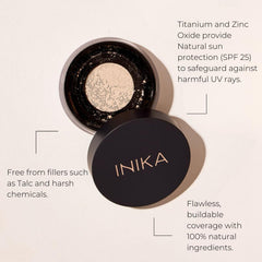 INIKA Mineral Foundation swatch on skin highlighting buildable coverage