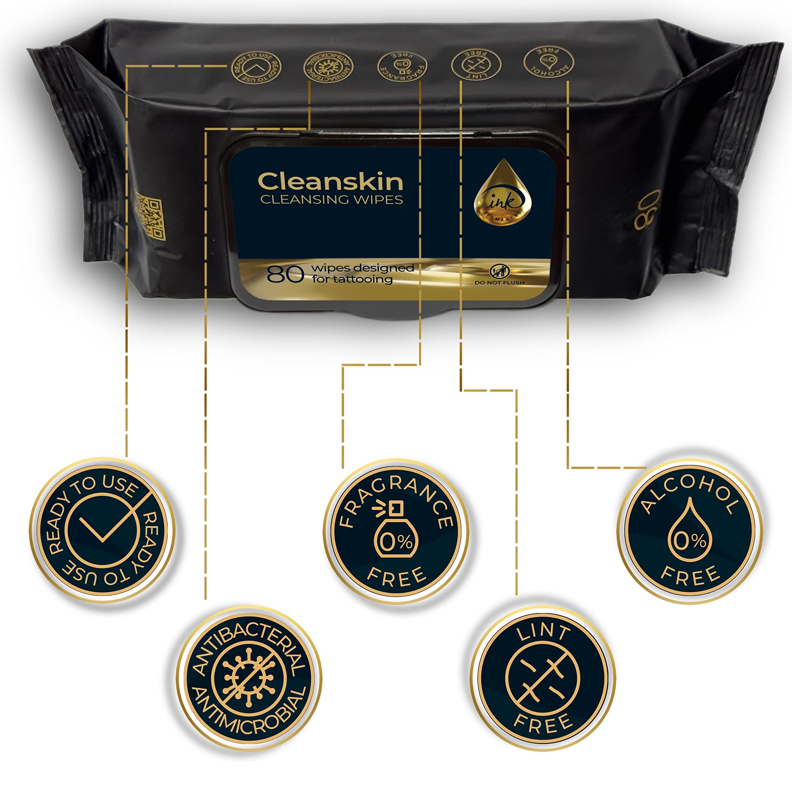 Ink Permanent CleanSkin wipes on skin during procedure for clean prep.