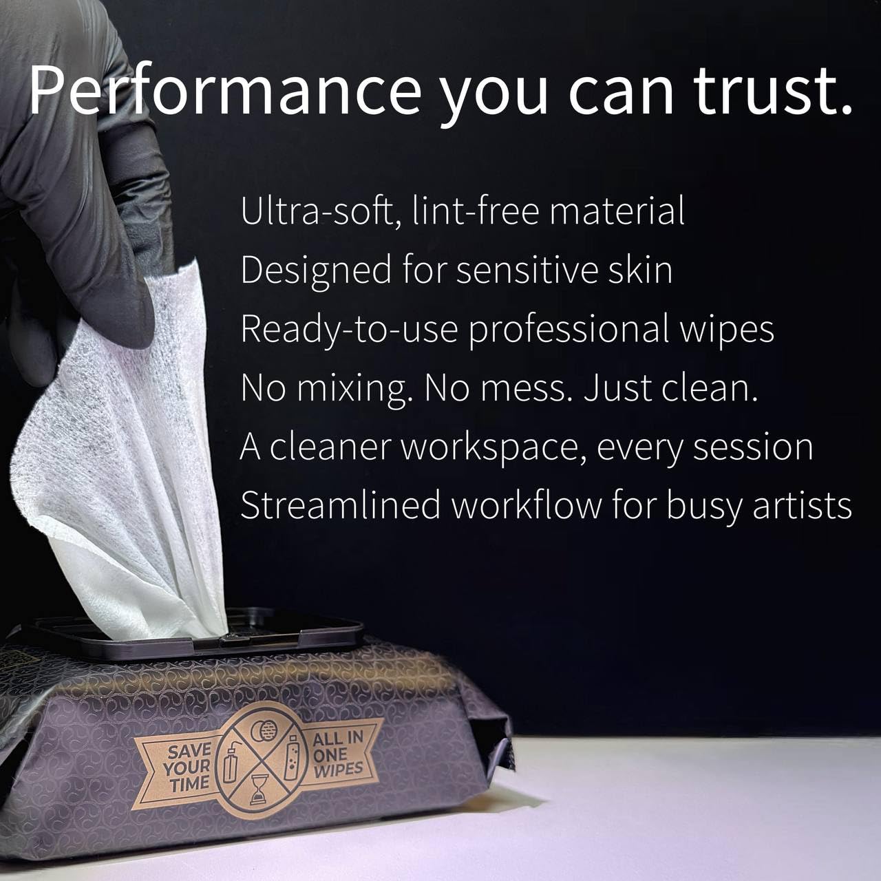 Ink Permanent CleanSkin wipes soaked, showing premixed formula for quick use.