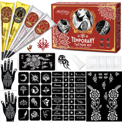 InkForge tattoo kit contents with templates and inks for quick, safe temporary body art.