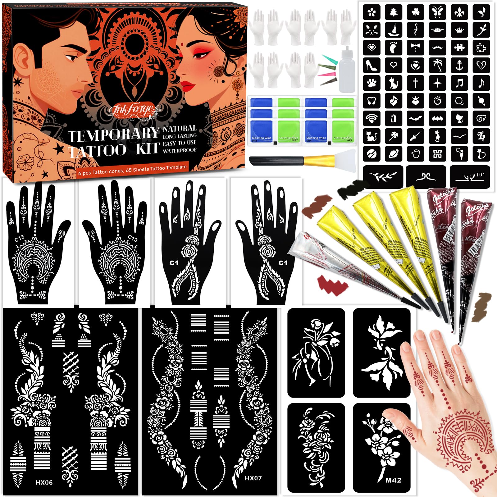 InkForge kit with 65 tattoo templates for party body art