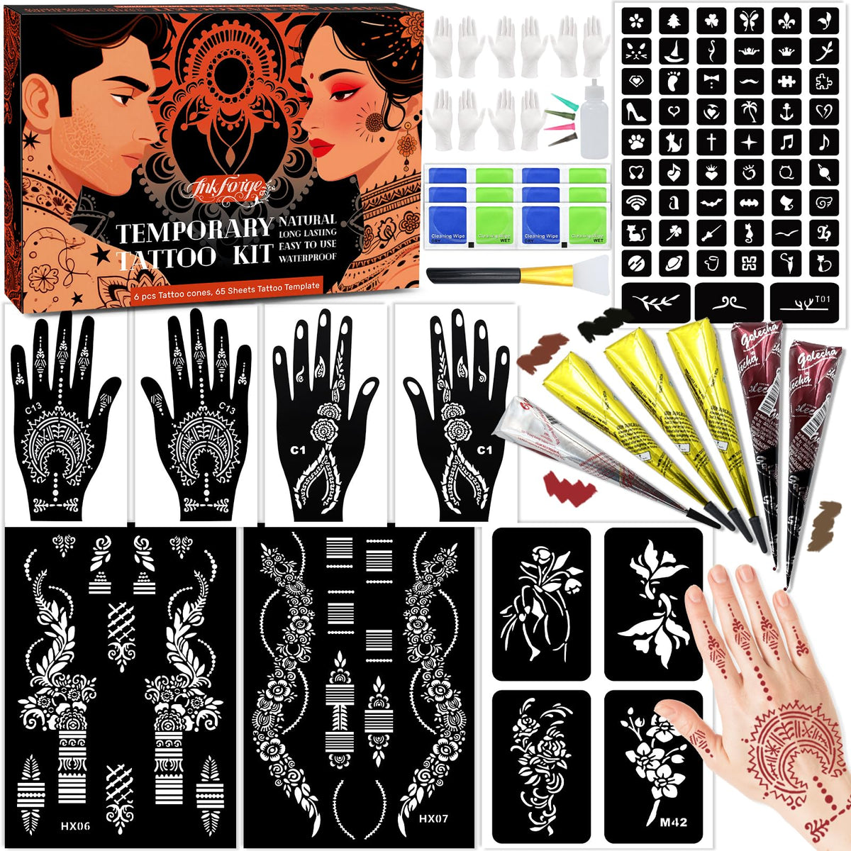 InkForge kit with 65 tattoo templates for party body art