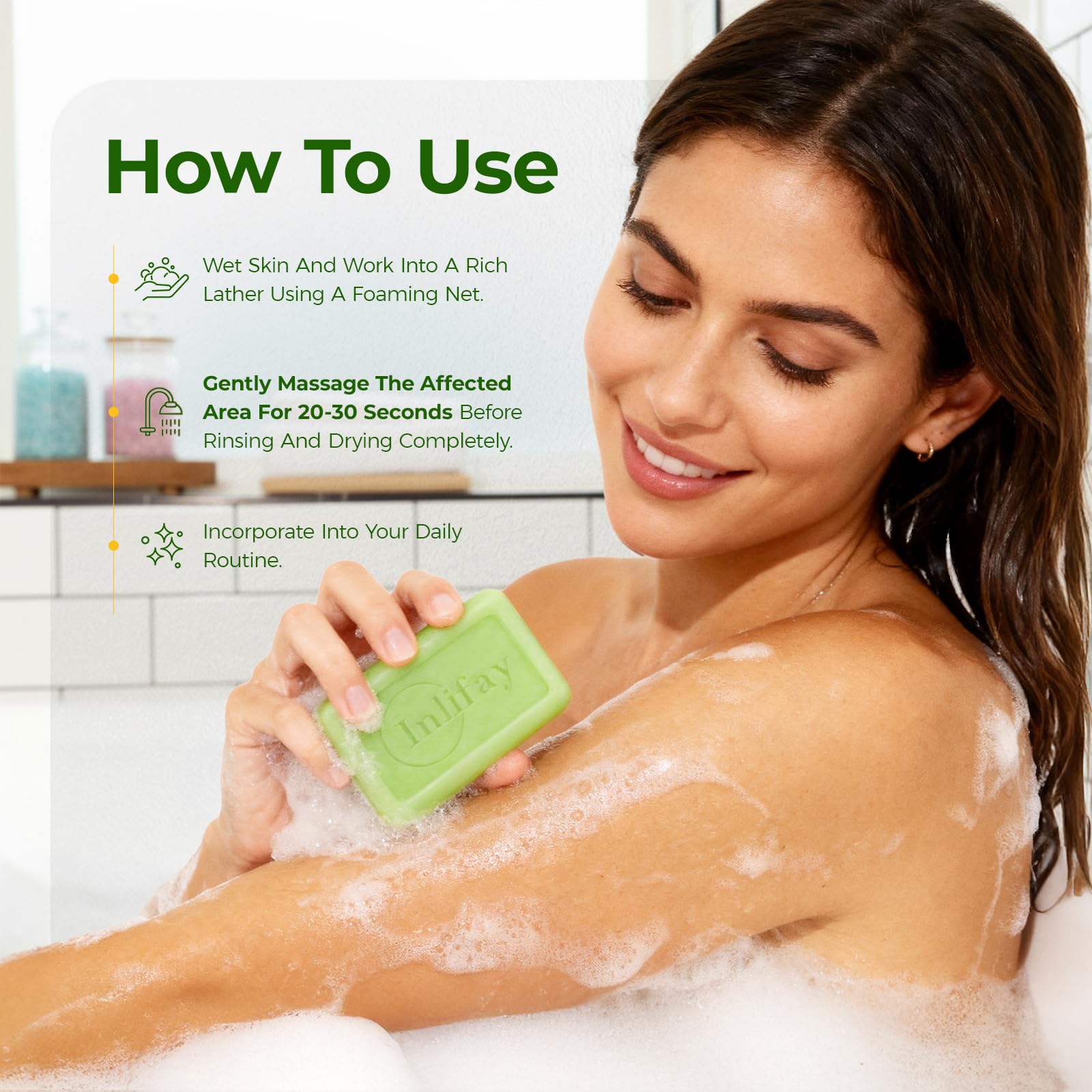 Inlifay antifungal soap on arm illustrating everyday protection.