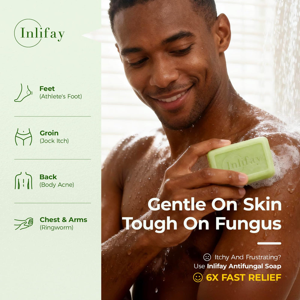 Inlifay antifungal soap with tea tree oil for cleansing and refreshment.