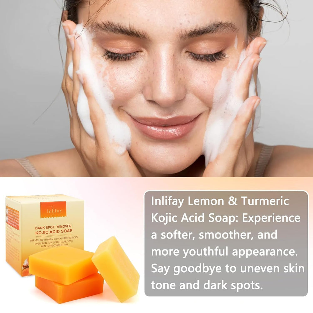 Inlifay Kojic Acid Turmeric Soap provides hydrating ingredients for moisturized skin.