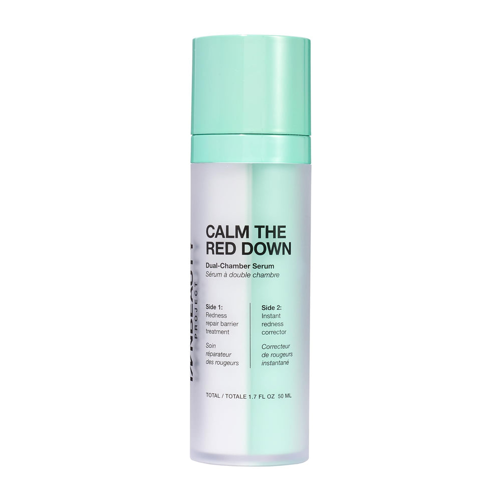 Innbeauty Project Calm the Red Down dual-chamber serum bottle designed for redness relief.