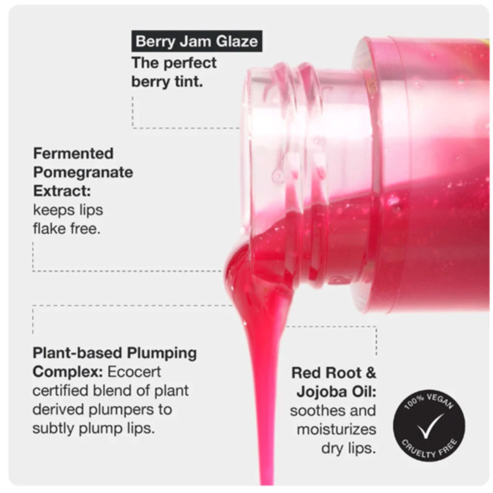 Innbeauty Project Glaze Lip Oil Berry Jam close-up of vibrant berry tint and shine