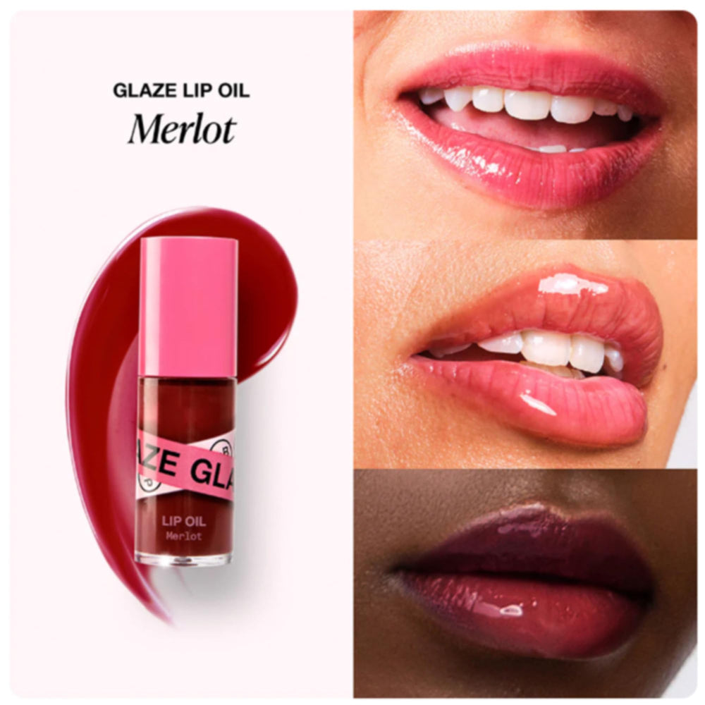 Innbeauty Project Glaze Lip Oil Merlot on lips for glossy color.