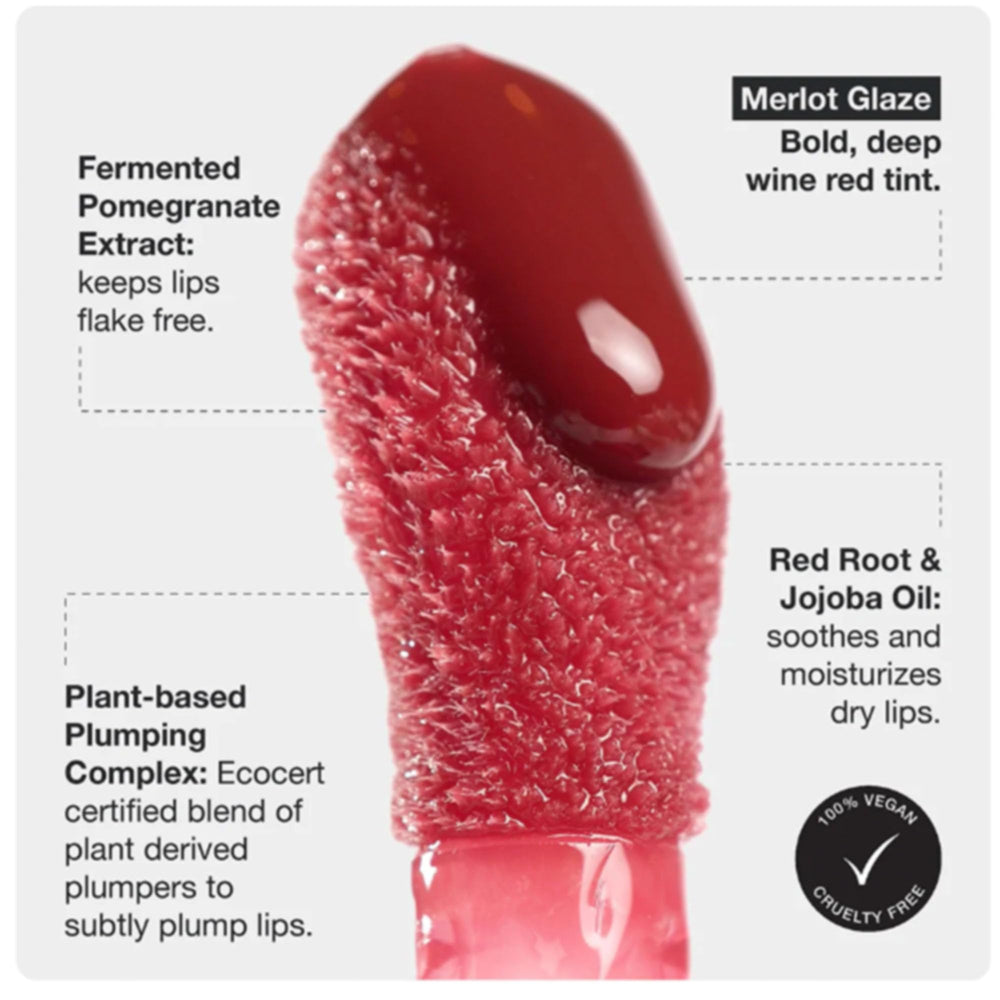 Innbeauty Project Glaze Lip Oil Merlot swatch reveals deep wine tint.