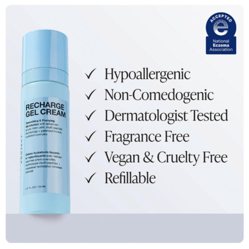 Innbeauty Project Recharge Gel Cream on face demonstrates quick absorption and skin plumpness.