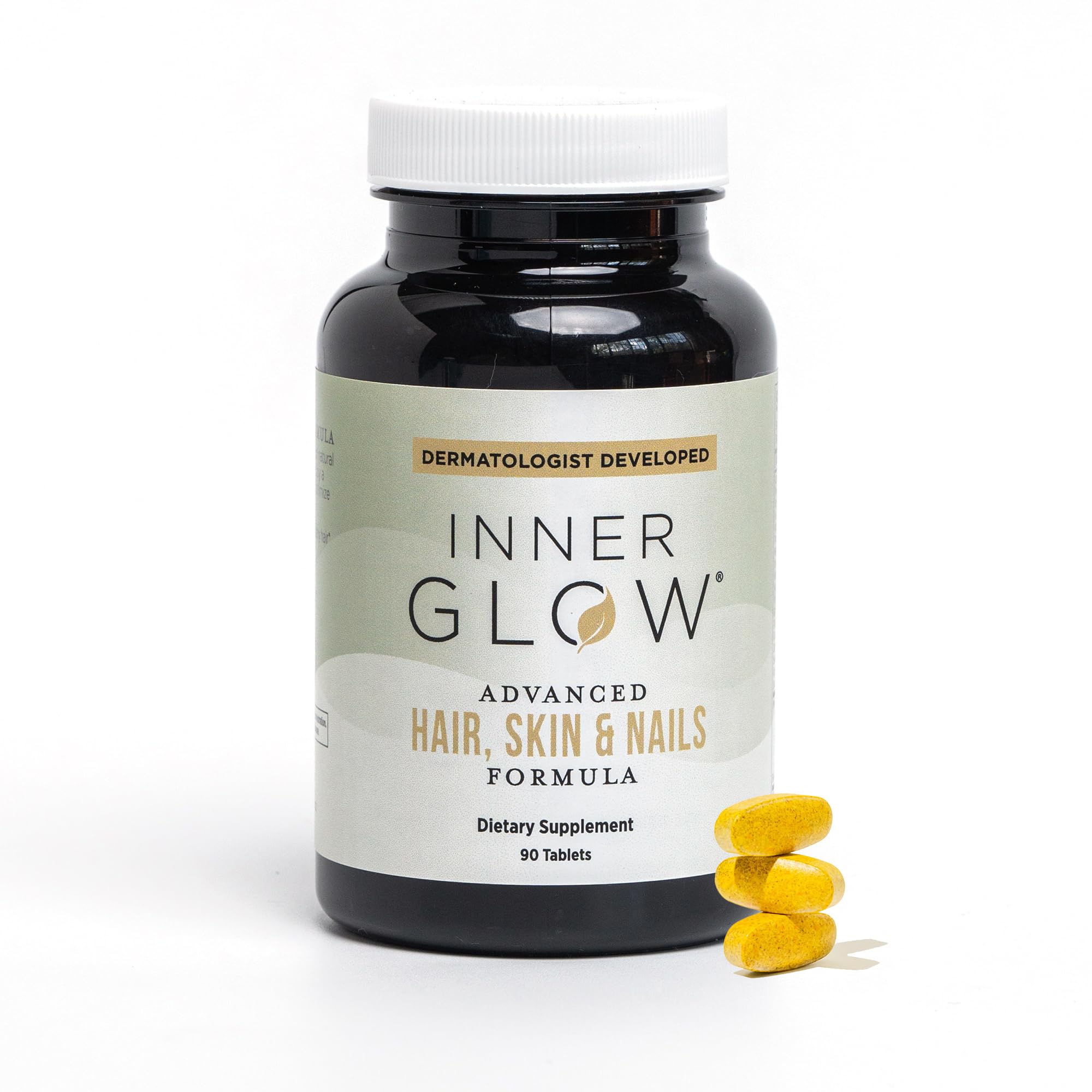 Inner Glow bottle with capsules supports daily beauty from within.