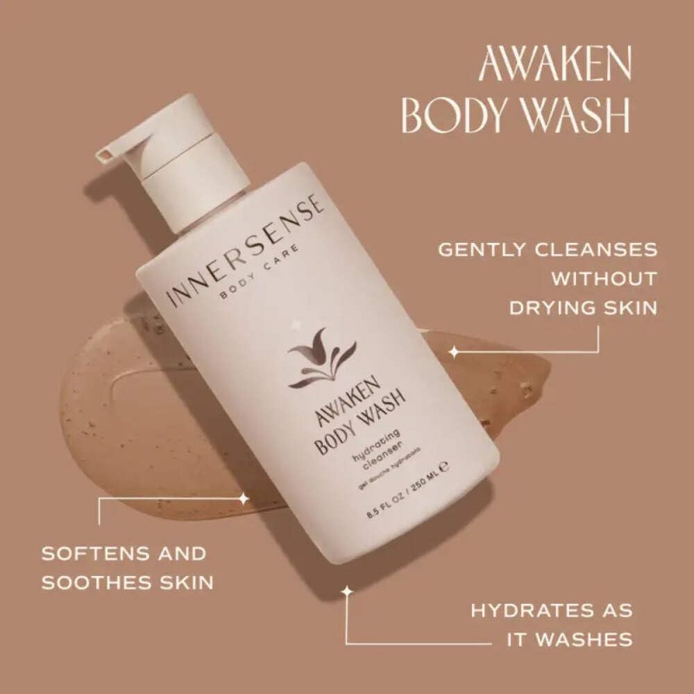 INNERSENSE Awaken Body Wash packaging emphasizes sustainability and clean ingredients