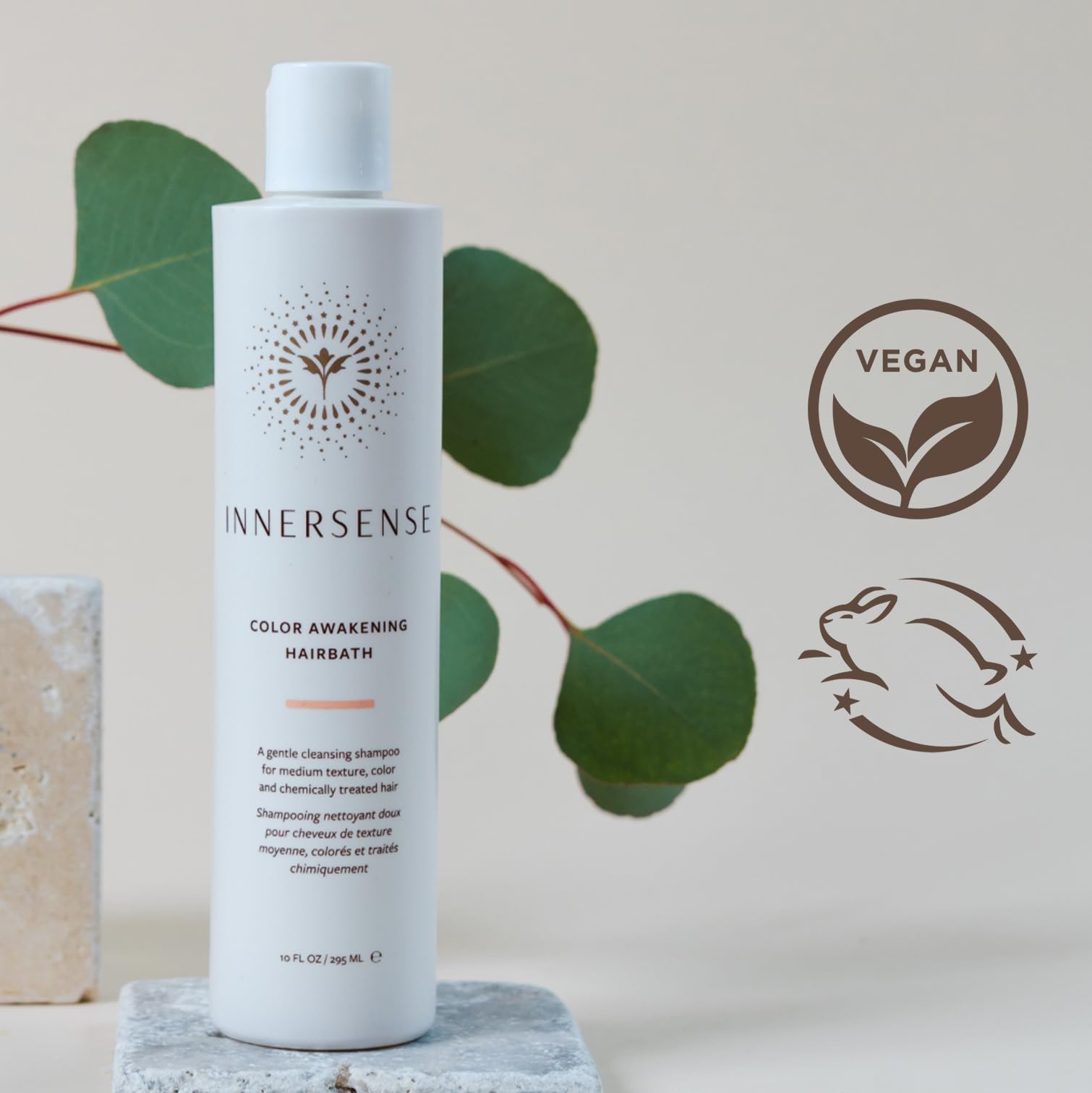 INNERSENSE Color Awakening Hairbath pump shows easy dispensing for quick cleansing.