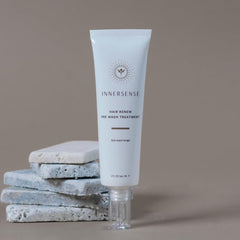 INNERSENSE Hair Renew Pre-Wash Treatment packaging displayed on shelf for vegan, cruelty-free care.