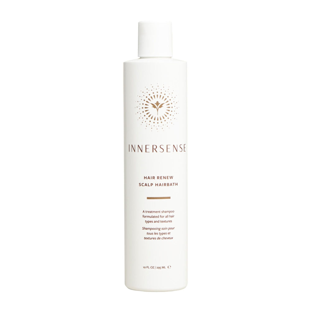 INNERSENSE Hair Renew Scalp Hairbath bottle pour showing clean, non-toxic scalp care benefits