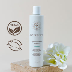 INNERSENSE ingredients table shows shea butter and avocado oil for nourishing texture.