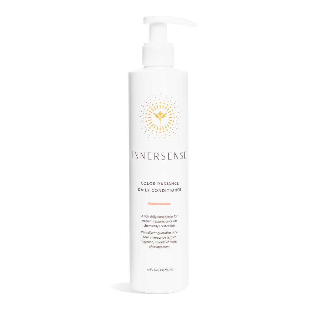 INNERSENSE natural color radiance daily conditioner bottle closeup with color protection.