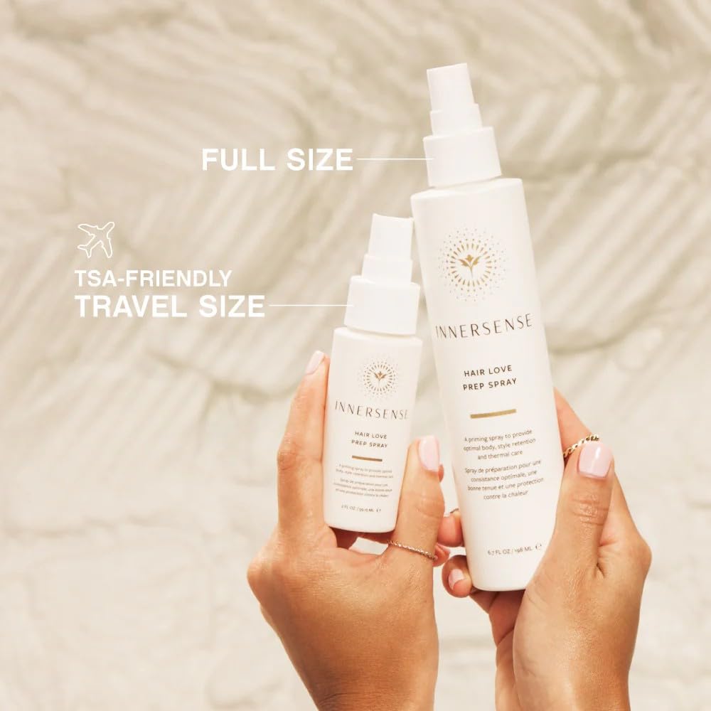 INNERSENSE Prep Spray misted on hair for better hold and thermal care.