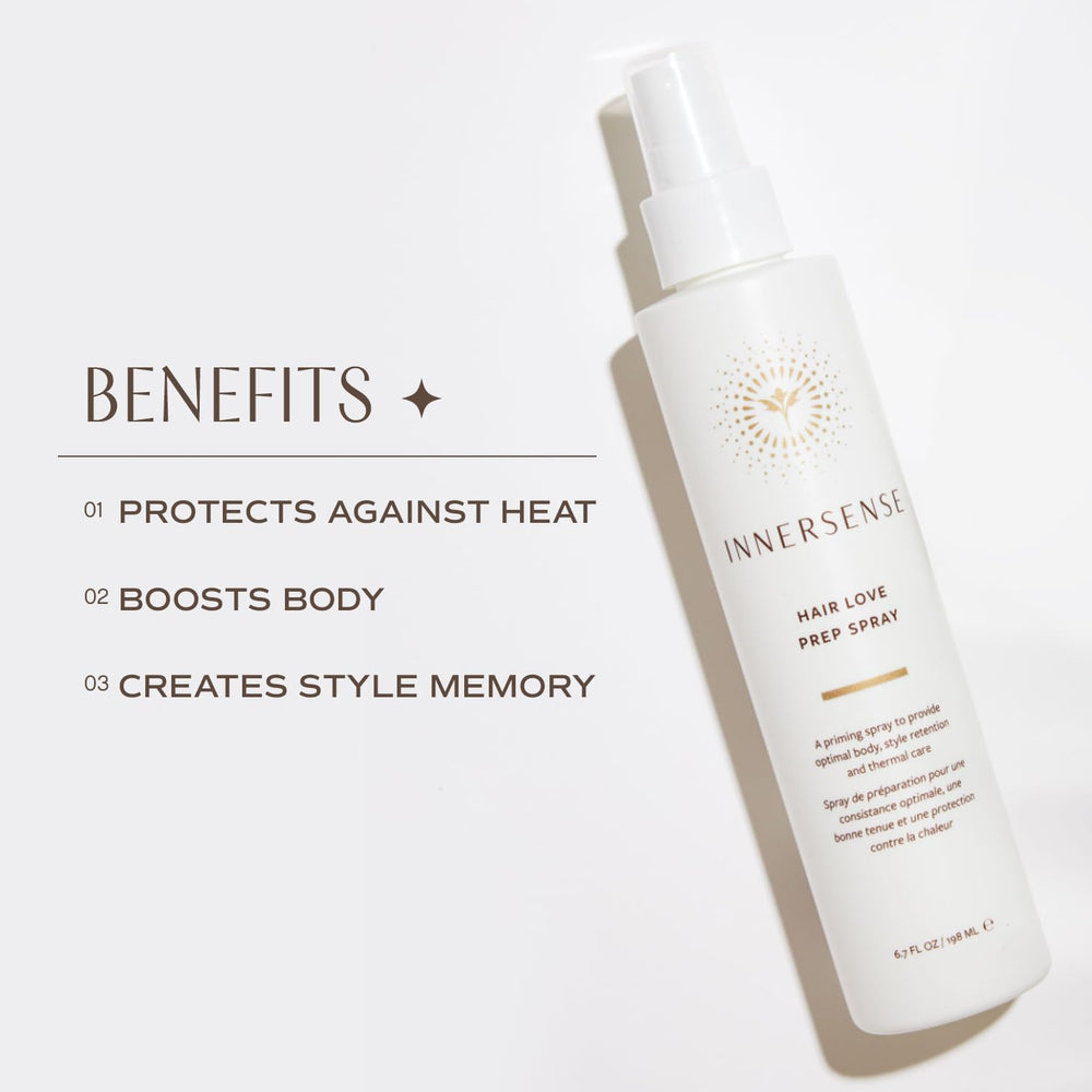 INNERSENSE Organic Hair Prep Spray ingredients: baobab and angelica root for natural care.