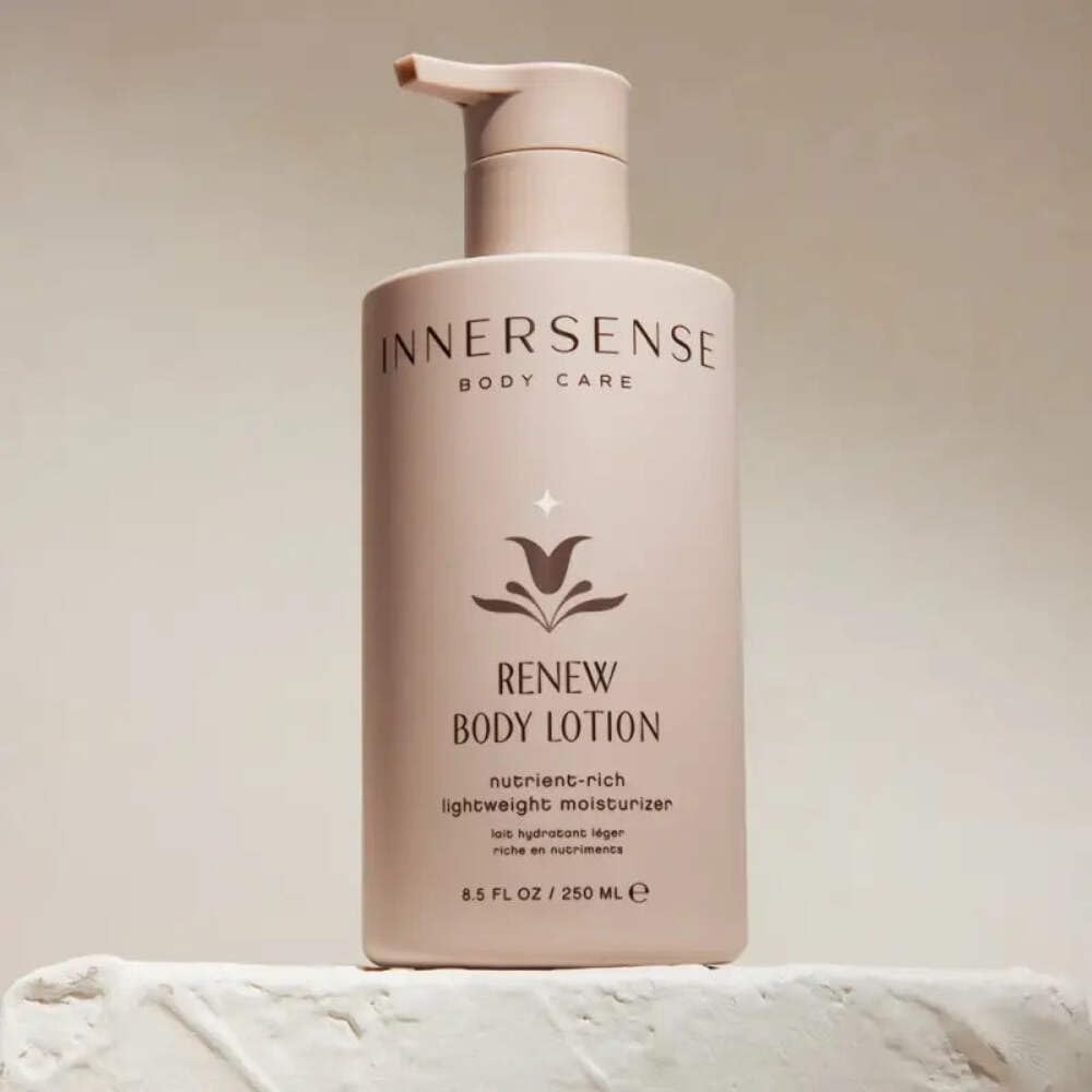 INNERSENSE Renew Body Lotion fragrance blend suggests lavender, bergamot and cedarwood.