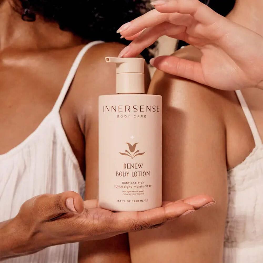 INNERSENSE Renew Body Lotion packaging emphasizes sustainable materials.