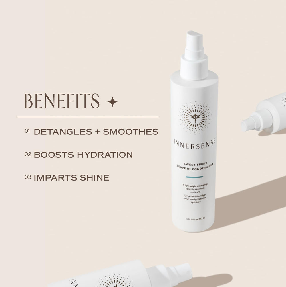 INNERSENSE Sweet Spirit Leave-In detangler aids smooth comb-through on damp hair.