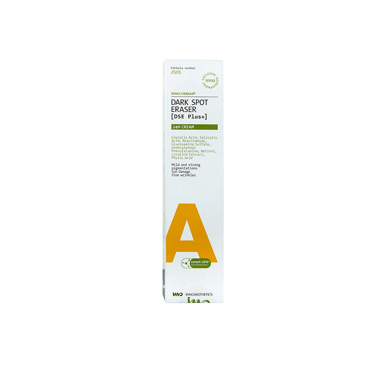 INNOAESTHETICS DSE Plus bottle close-up showing premium packaging for daily dark spot care.