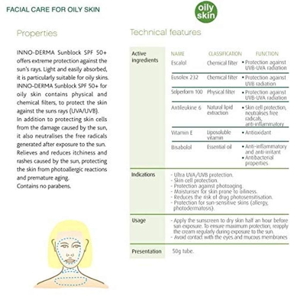 INNOAESTHETICS Inno-Derma Sun Defense packaging shot highlighting oil-control formula.