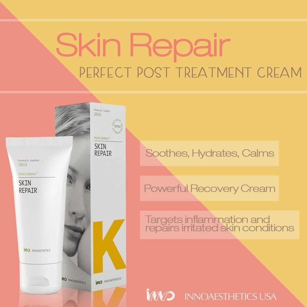 Close-up of INNOAESTHETICS Skin Repair Cream texture showing hydrating swirl.