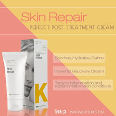 Close-up of INNOAESTHETICS Skin Repair Cream texture showing hydrating swirl.