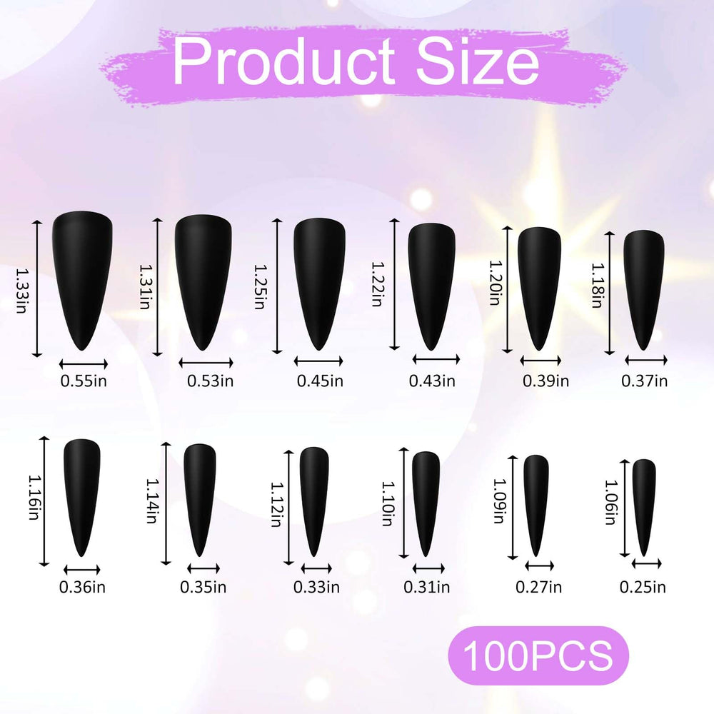 InnoHHustle Stiletto nails 10 sizes layout helps you find the perfect fit.