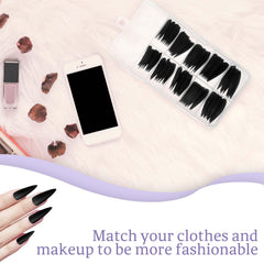 InnoHHustle matte black long nails offer chic, durable style for events.