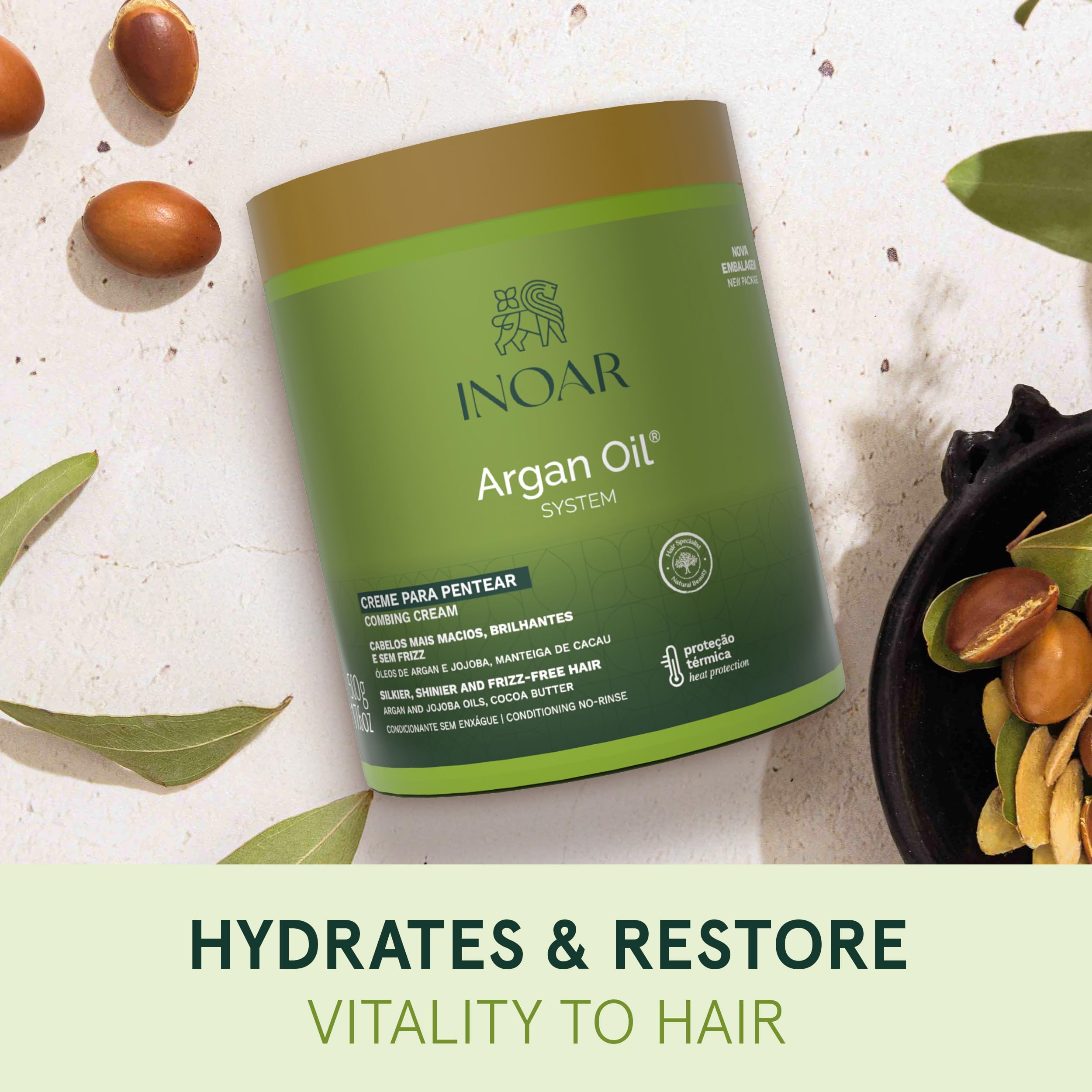 INOAR Argan Oil Combing Cream hydrates and softens hair