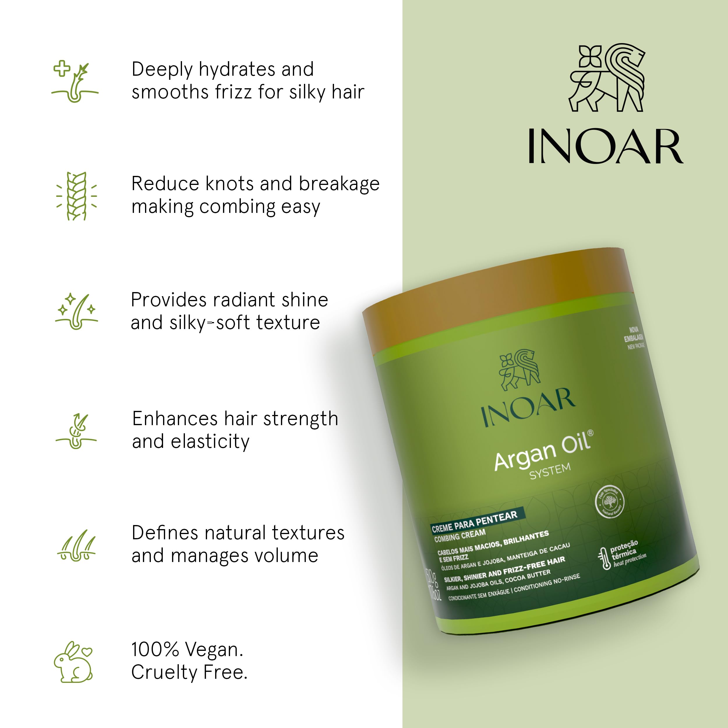 INOAR Argan Oil Combing Cream texture highlighting deep hydration