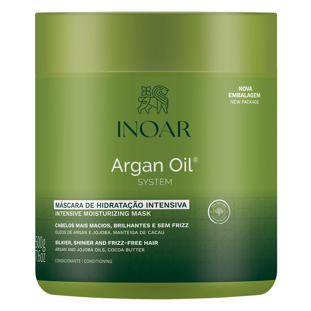 INOAR Argan Oil Hair Mask bottle close-up delivering rich hydration