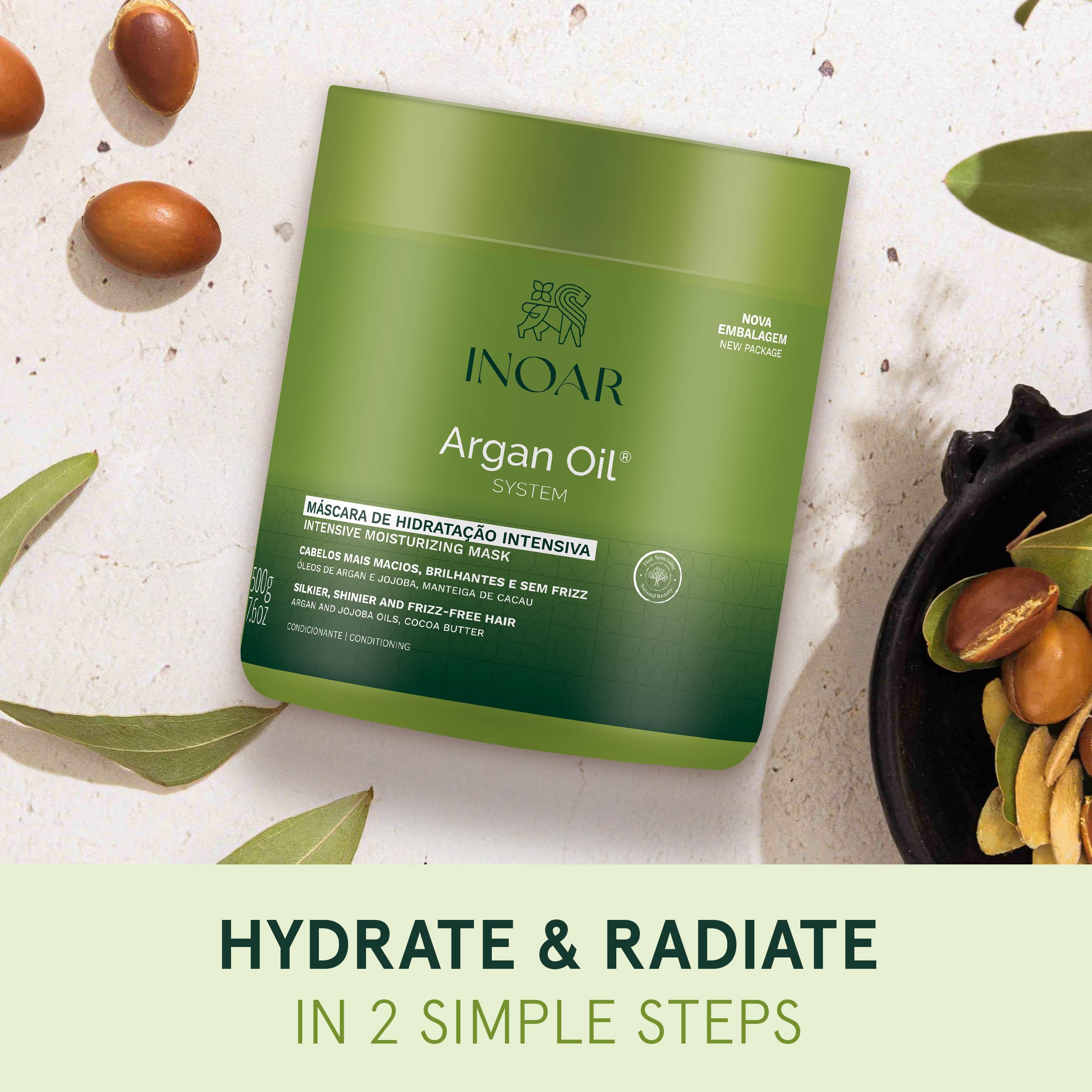 Gently massaging INOAR Argan Oil Hair Mask into hair fibers